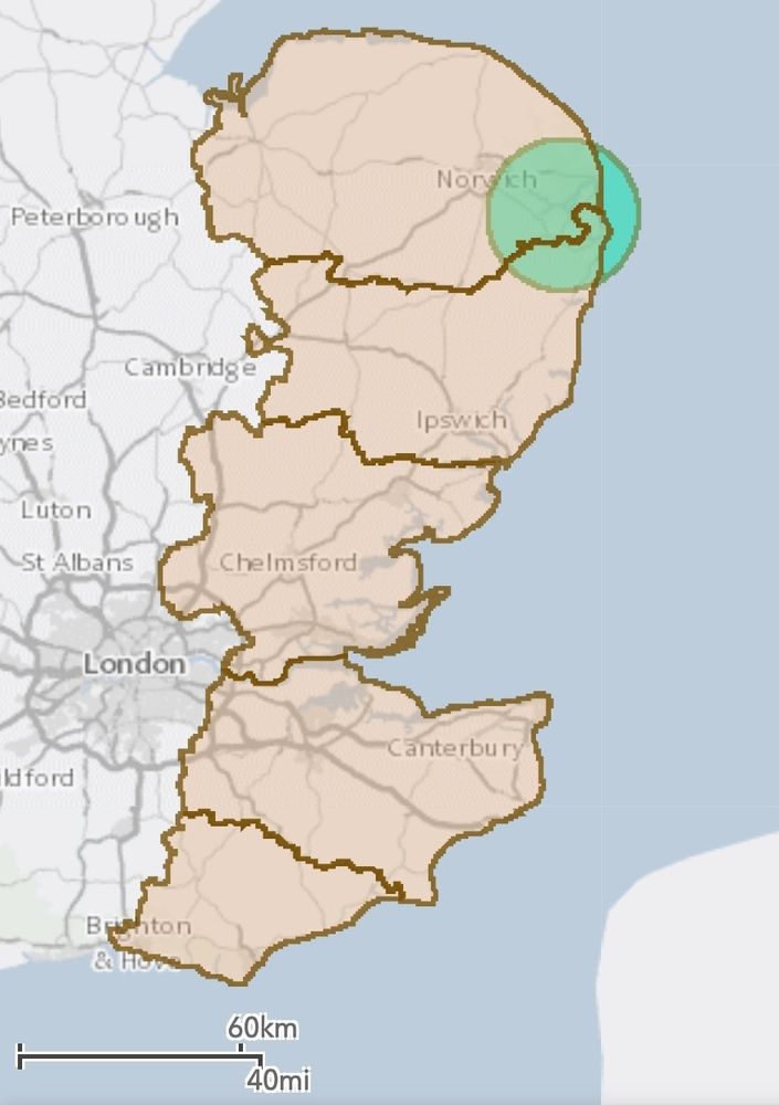 20-km Temporary Control Zone in South Norfolk and high-risk counties of Norfolk, Suffolk, Essex, Kent and East Sussex