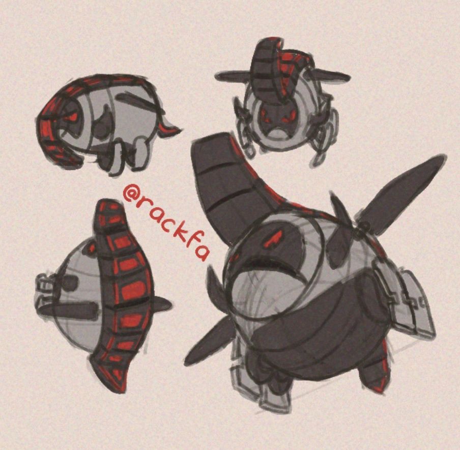 Pokemon iron treads sketches, different angles, volume study
