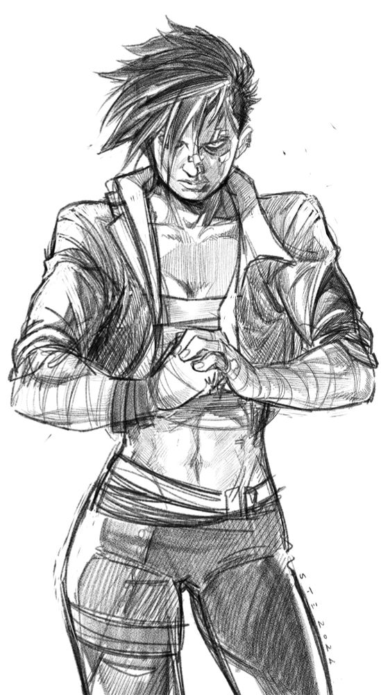 Vi, from “Arcane” season 2. Digital sketch, made on Clip Studio Paint