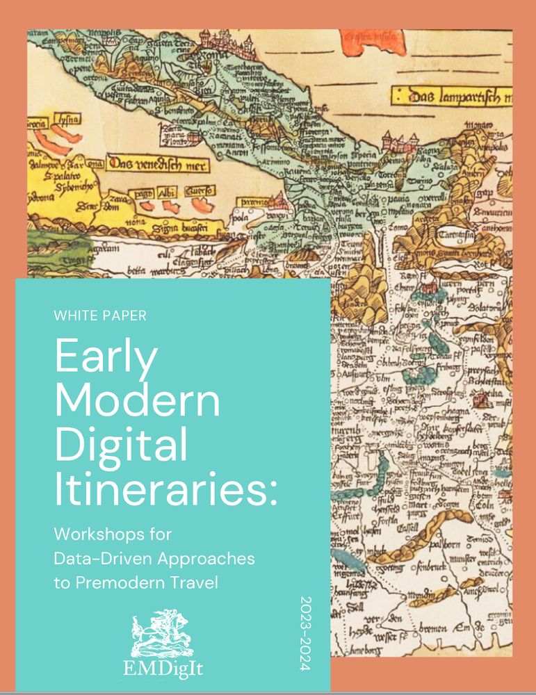 The cover of a white paper booklet titles Early Modern Digital Itineraries and featuring an early printed map of Europe