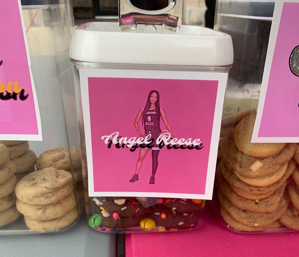 Picture of a container of cookies with a picture and name of WNBA player Angel Reese