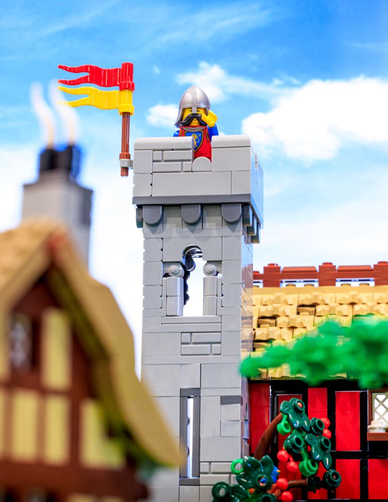 LEGO medieval tower watchman giving you a wave!