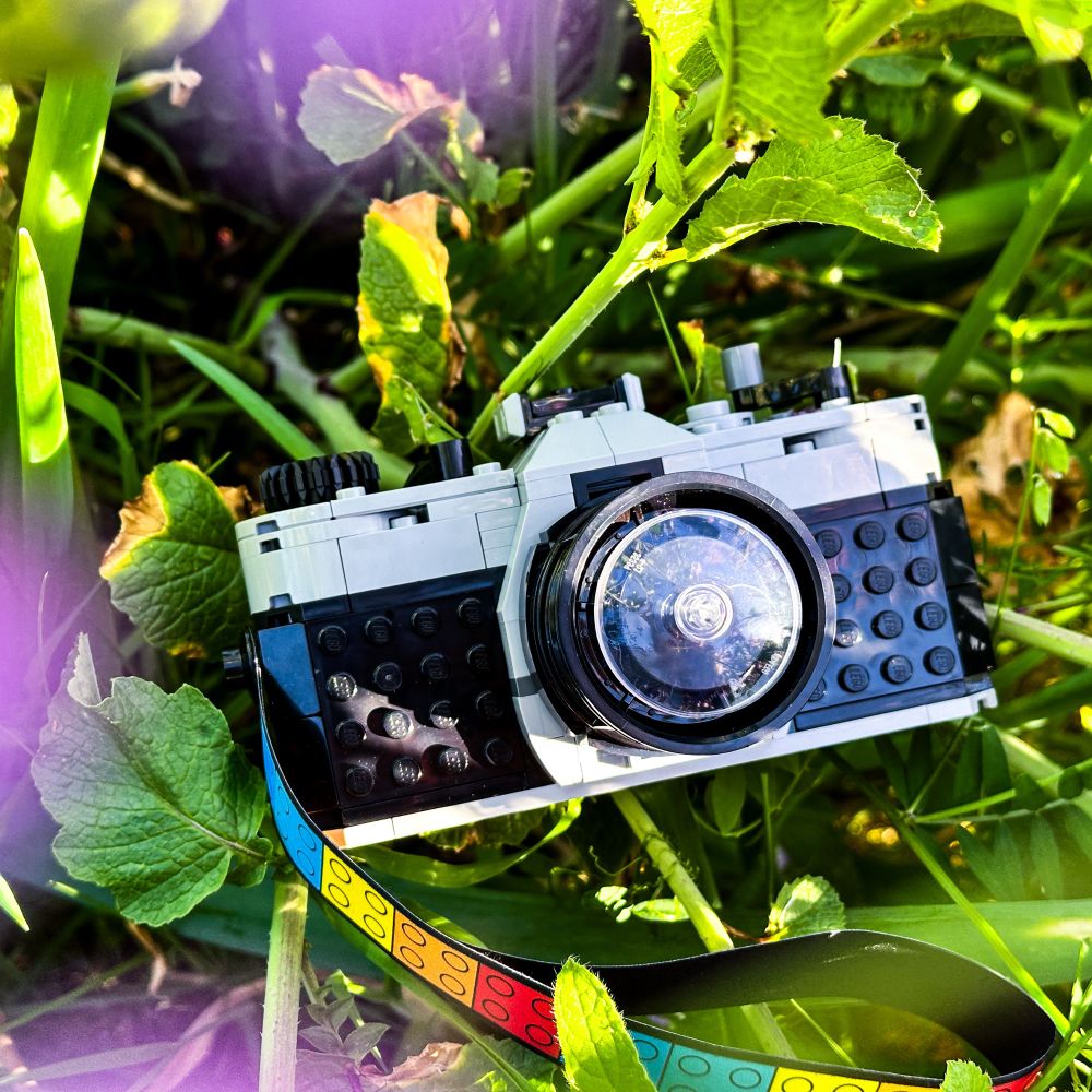 LEGO camera in nature before the bugs noticed and a bee scared me back inside