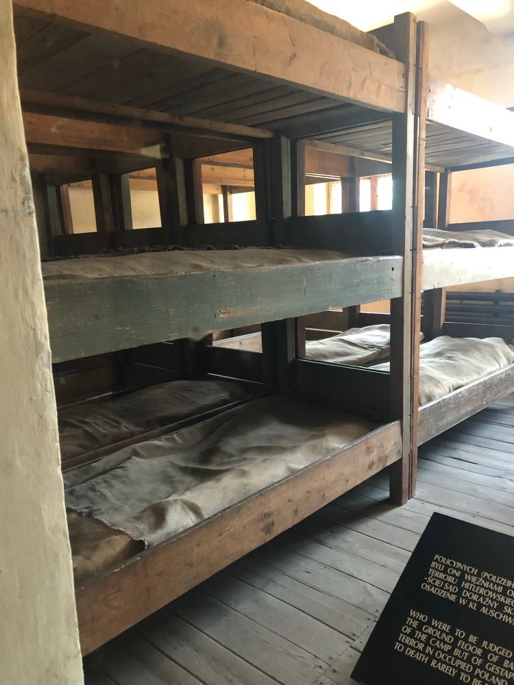 Bunks in the barracks at Auschwitz 