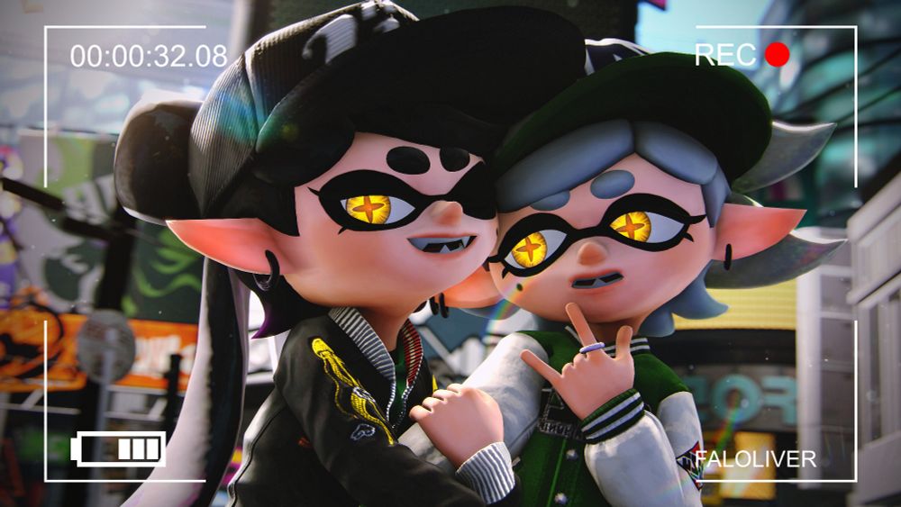 Callie and Marie from Splatoon taking a photo together