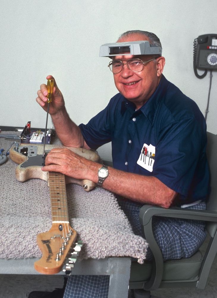 Fender was working alongside the earliest electric guitar designers throughout the 1930s and 1940s, even applying for his own patent on his 1944 Hawaiian guitar design. Fender's earliest commercial successes were in amplifiers, but his first hit was the Fender Precision Bass. The "P-Bass," introduced in 1951, was meant for players in jazz and dance bands who needed more volume than they could get out of their acoustic upright models. Fender's bass was a huge success, and its design became his signature. Its visual cues were ones he would return to as he moved on to creating electric guitars.

The Broadcaster and the Telecaster, designed with his business partner George Fullerton, came first, in 1951. The Telecaster, a light-weight solid body with an adjustable neck that was easy to play, is still in production today. But nothing endured, influenced or captured the imagination like Fender's next major design.

The Fender Stratocaster is more than just an electric guitar. It is one of the great hallmarks of modern art. As an object, it has made a profound impact, becoming synonymous with the men and women who play it and the art it has been used to create.
It was, as the songwriter Jonathan Richman put it in "Fender Stratocaster," his 1989 ode to the Strat, "everything your parents hated about rock 'n roll."

But in the end, it's a guitar, and it's not all about the looks.

All of Fender's guitars were noted for their clean, bright sound. The Telecaster featured two pickups, one at the bridge and one closer to the neck that produced a thin, trebly twang. Strats were configured with a third pickup in between the neck and the bridge, supplying a wider range of tones. Since the solid wood design didn't resonate as much as hollow body guitars, you could crank one up nice and loud without it feeding back. Just ask Bob Dylan, who plugged in a Strat at Newport in 1965 and turned American pop music upside-down. 
~ Michael Calore - Wired