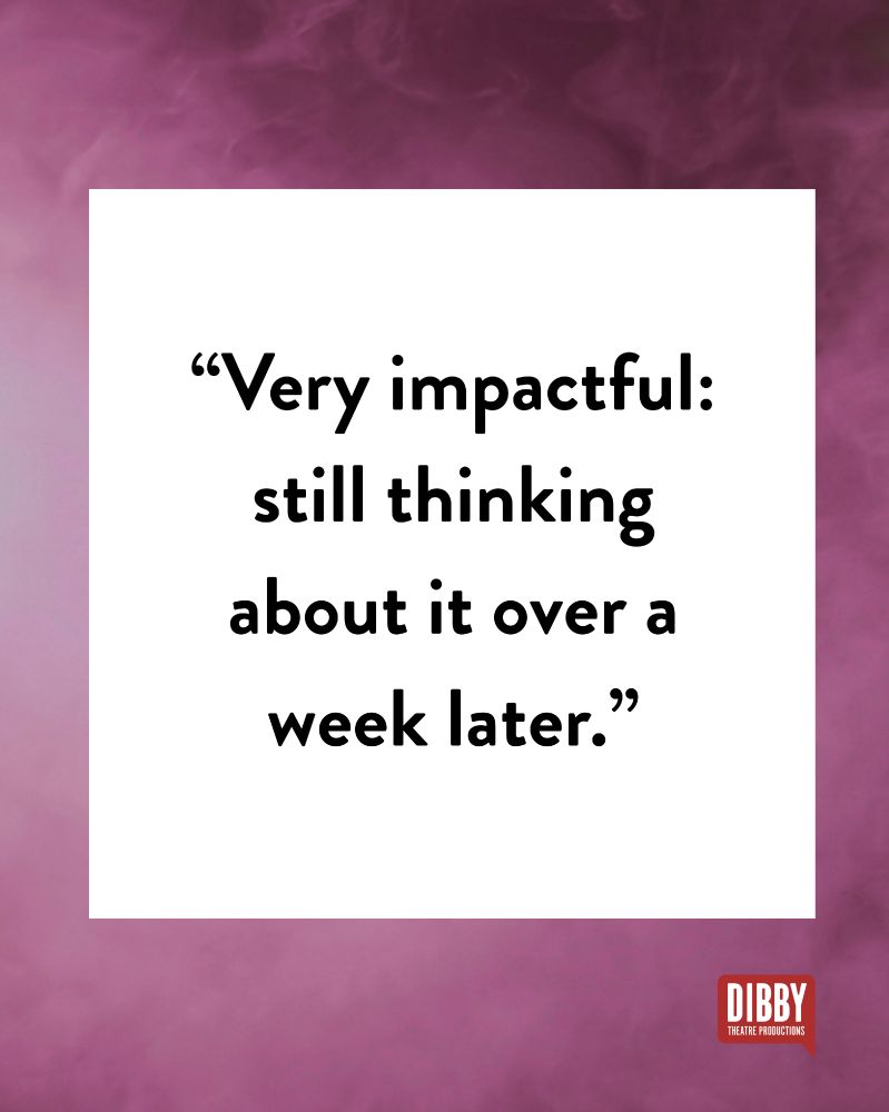 A smoky pink background, the Dibby logo and text: “Very impactful: still thinking about it over a week later."