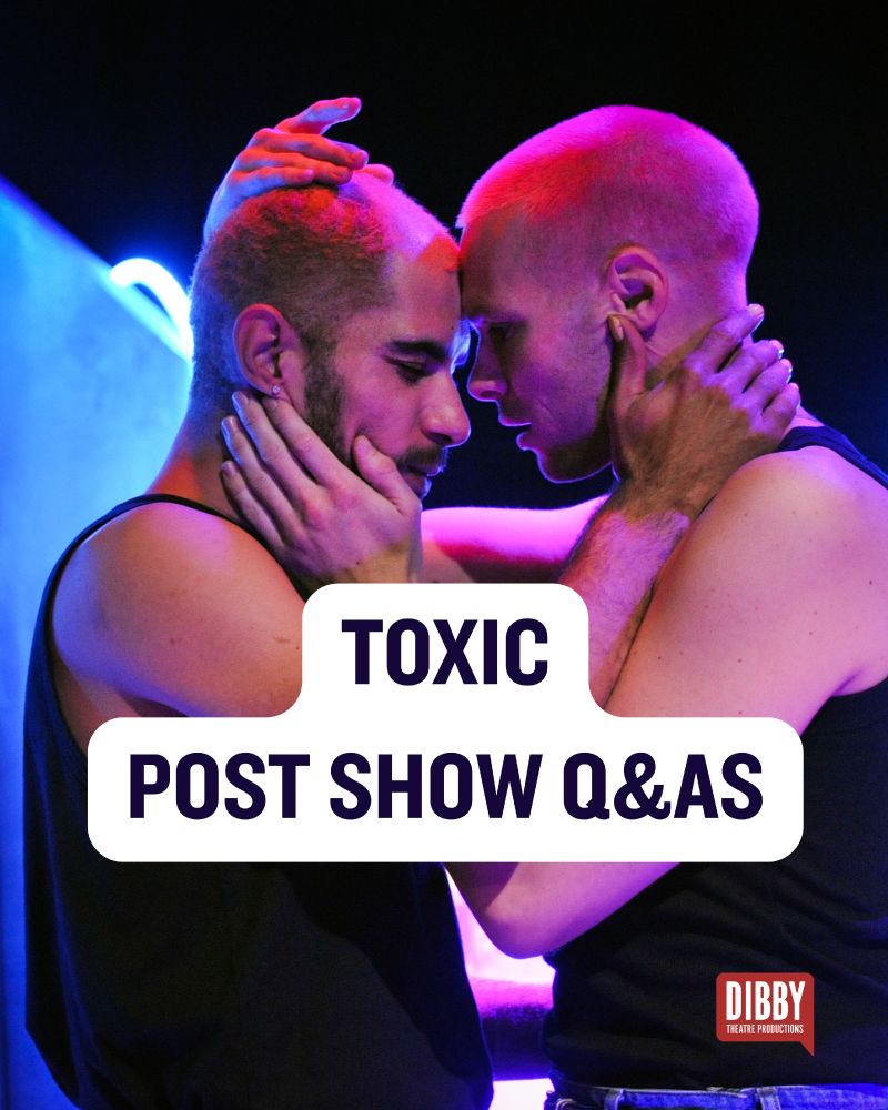 An image of two people embracing, with the text: Toxic post show Q&As.