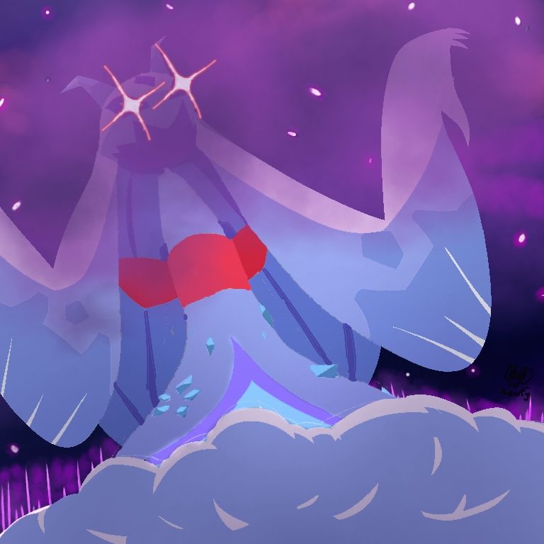 lineless art of mega froslass from Pokemon Legends ZA, surrounded by pink fog