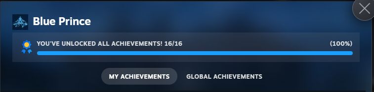 Screenshot showing 100% achievements on Blue Prince