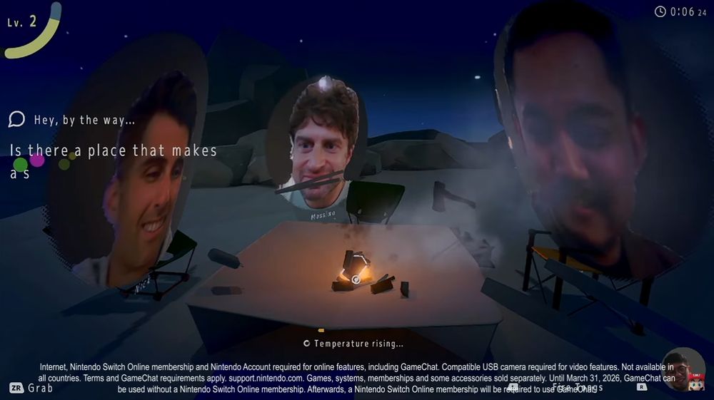Screenshot of the stupid campfire game for Switch 2 that was unveiled in today's Nintendo Direct.