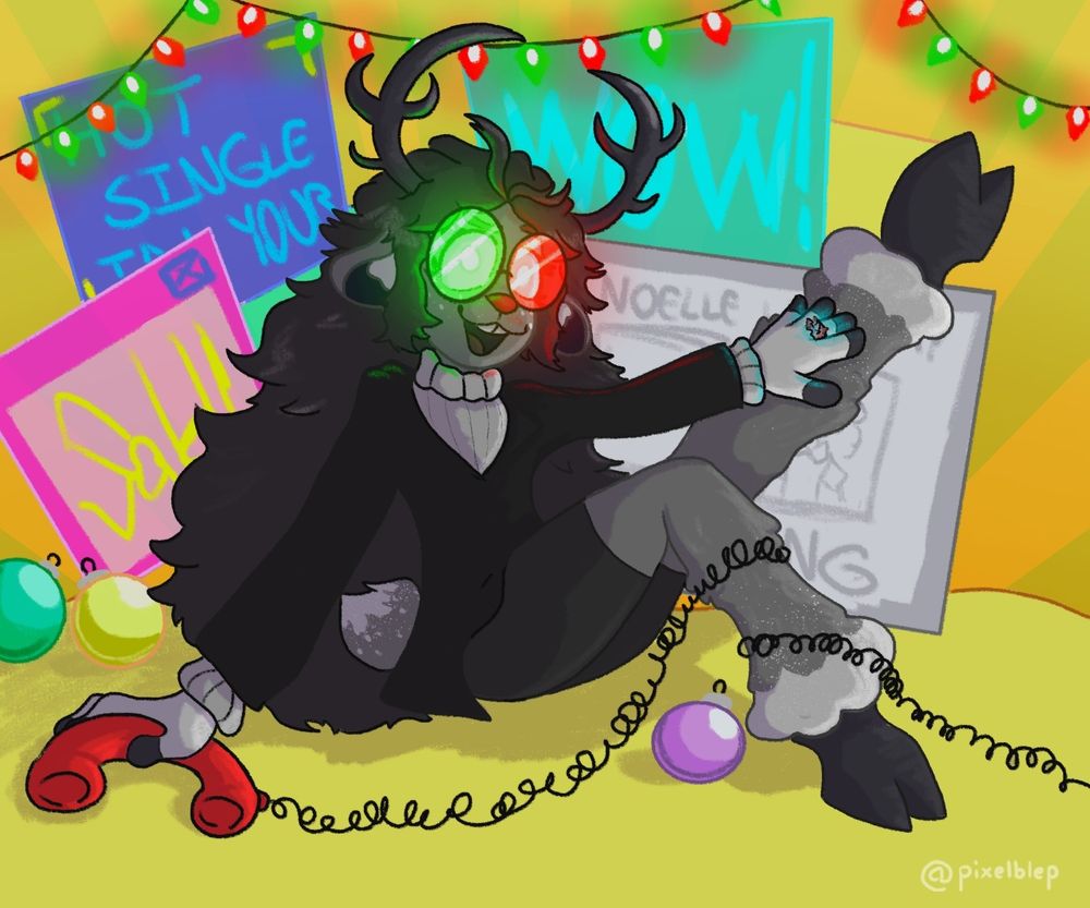 Spamelle posing in front of several pop-up ads, covering up what some say as she shows off her Thorn Ring in one hand, and holds onto a corded phone in the other