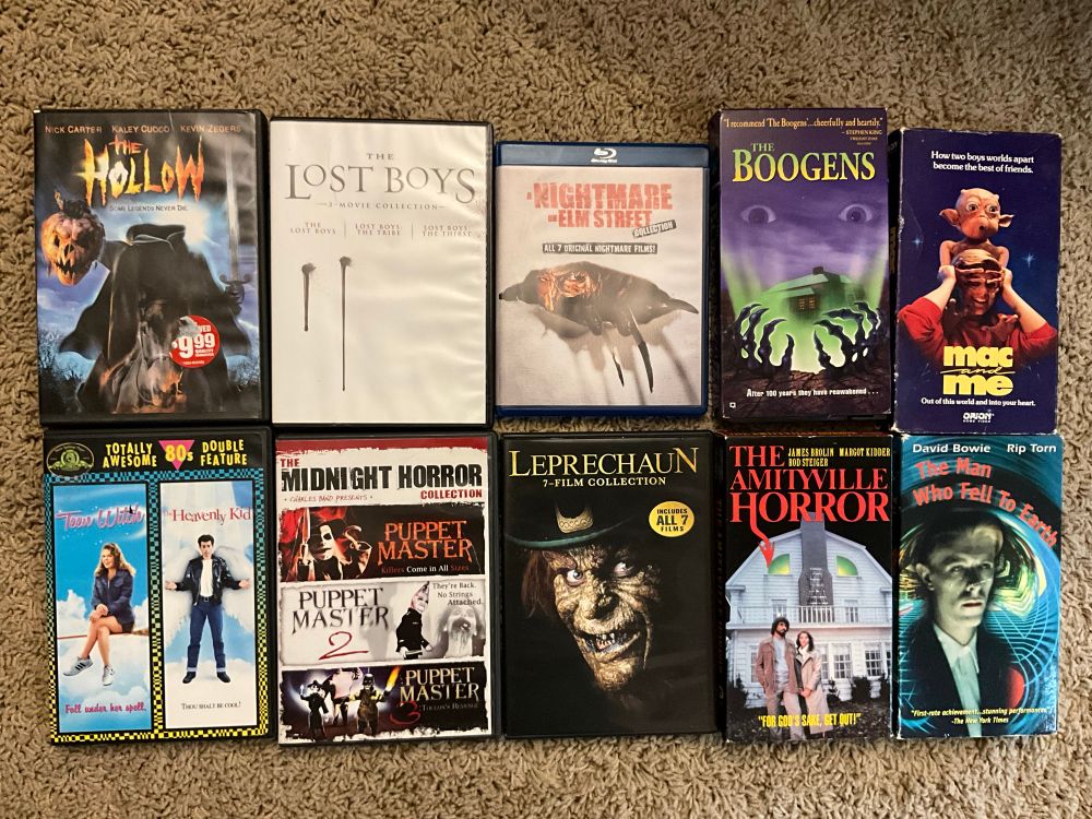 Halloween pile of dvds and vhs movies