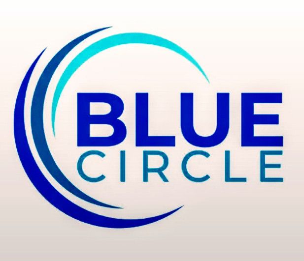 Blue Circle Farms logo, arcs of blue in three shades