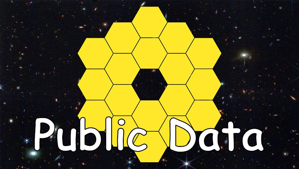 Background JWST image of our universe; JWST logo in the middle; Calibri text that says "Public Data".
