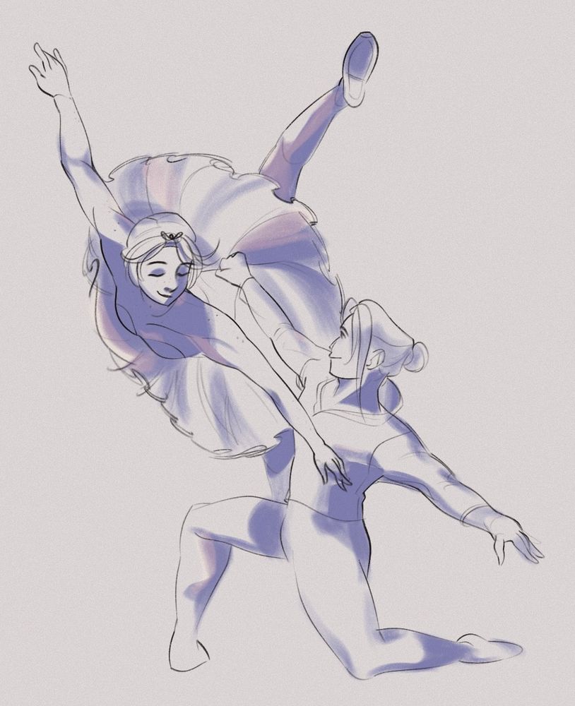 Sketch of Hikari and Agnea dancing ballet.