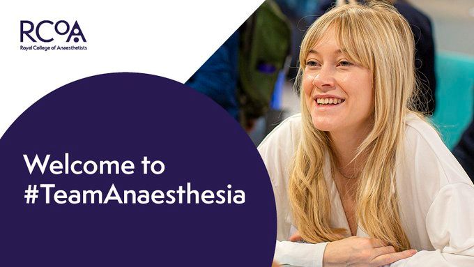 Image of a woman with long blonde hair smiling. Text says: Welcome to #TeamAnaesthesia
