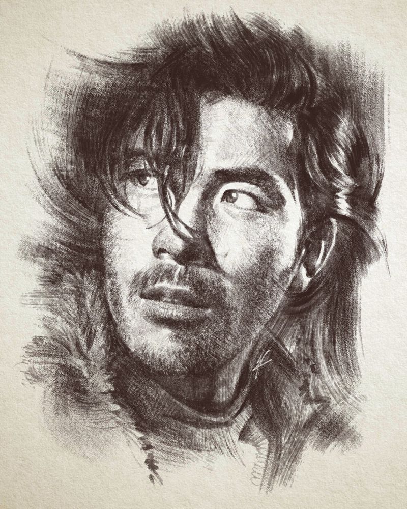 Sketch portrait of iconic Japanese actor Toshiro Mifune.