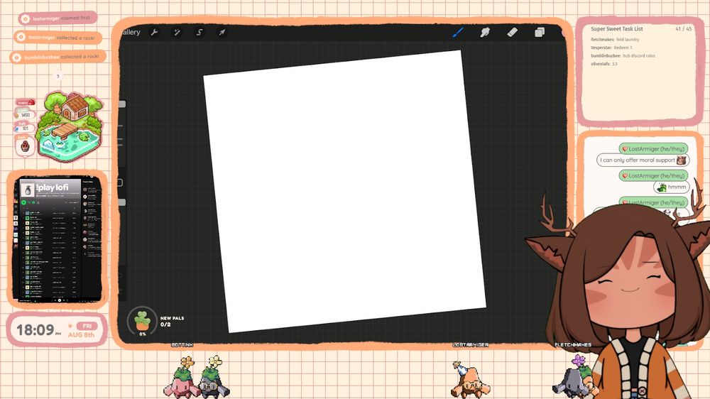 A screenshot of popularthink's art stream overlay. 