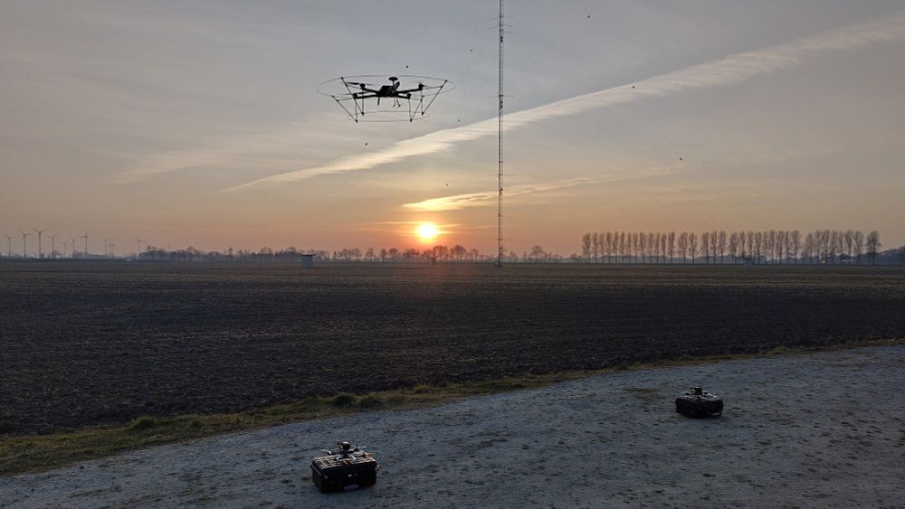 A drone takes off for measurements at the WiValdi research wind farm