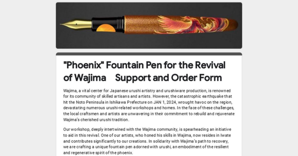 "Phoenix" Fountain Pen for the Revival of Wajima　Support and Order Form