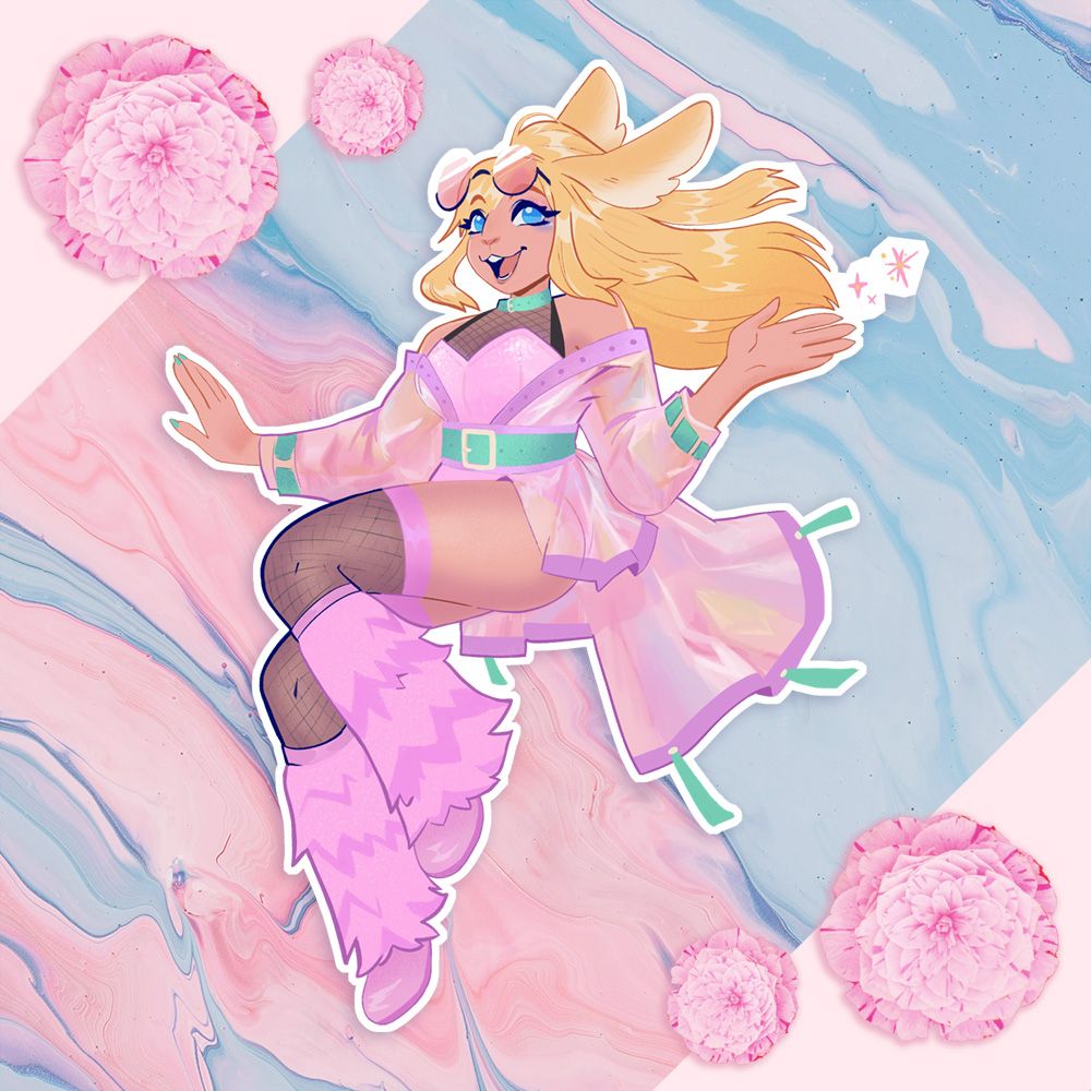 An art commission of a stylized illustration for @RuTransverse's character.