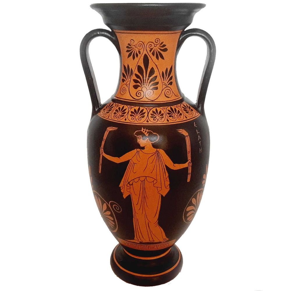 A red-figured amphora with Hecate with two torches