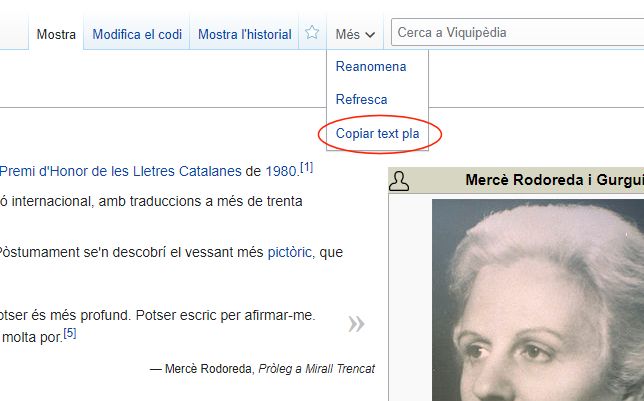 Nova opció "Copiar text pla". Gadget creat el febrer de 2022.