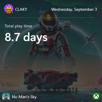 Image of the user's No Man's Sky playtime from the XBOX PC app. Total play time shown as 8.7 days.