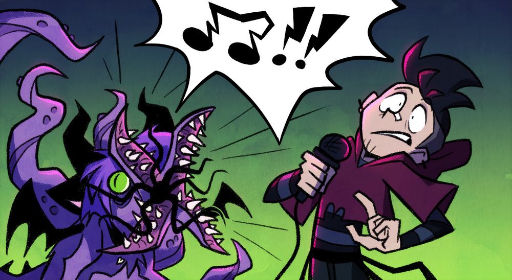 Kira screams a musical note at Griff while transforming into a multi-mouthed abomination.