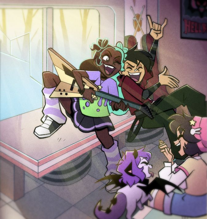 Piper, Griff, Rue & Kira rocking out in the back of the Papa Swirl truck.