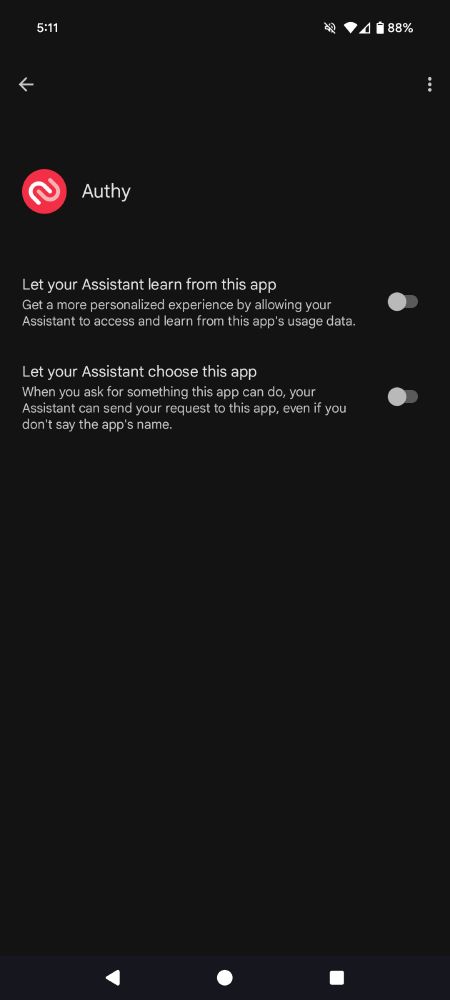 Let your assistant learn from this app, with a disabled radio button 

Let your assistant choose this app, with a disabled radio button