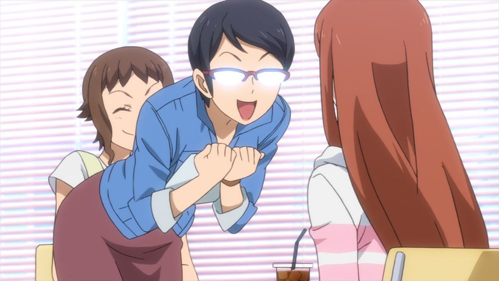 A woman with short black hair and semi-rimless glasses (Gundam Build Fighters Try episode 10)