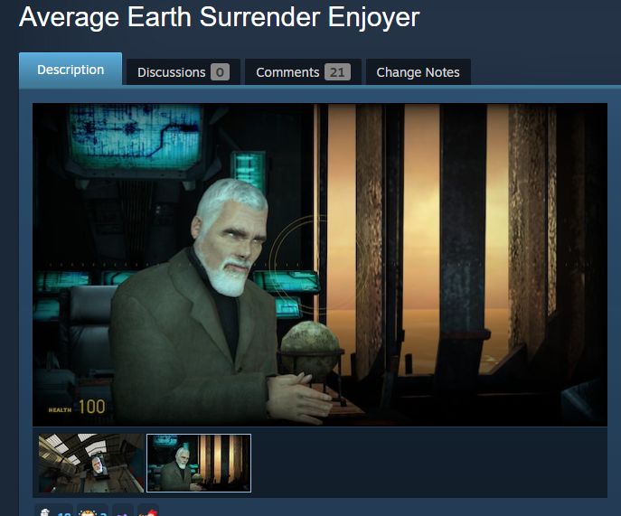 "Average Earth Surrender Enjoyer" workshop mod that makes Wallace Breen the alien regime collaborator leader look like a Gigachad.