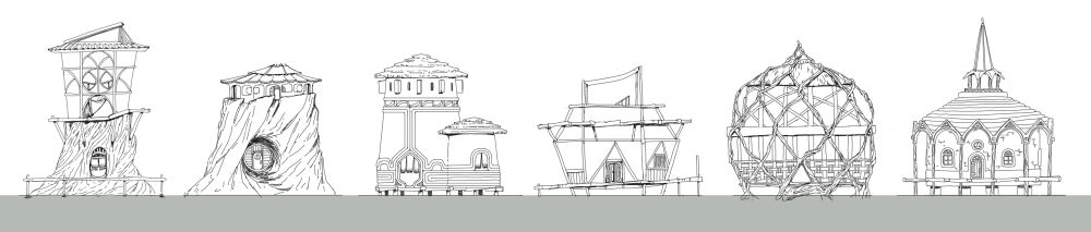 Side view concepts of a building that might be in a marshland