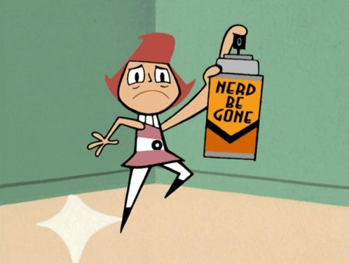 Someone from My Life as Teenage Robot with a spray can labeled “Need Be Gone”