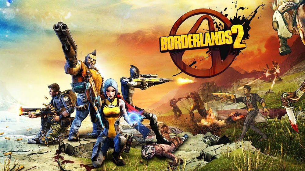 Borderlands 2 action scene with protagonists and antagonists in combat