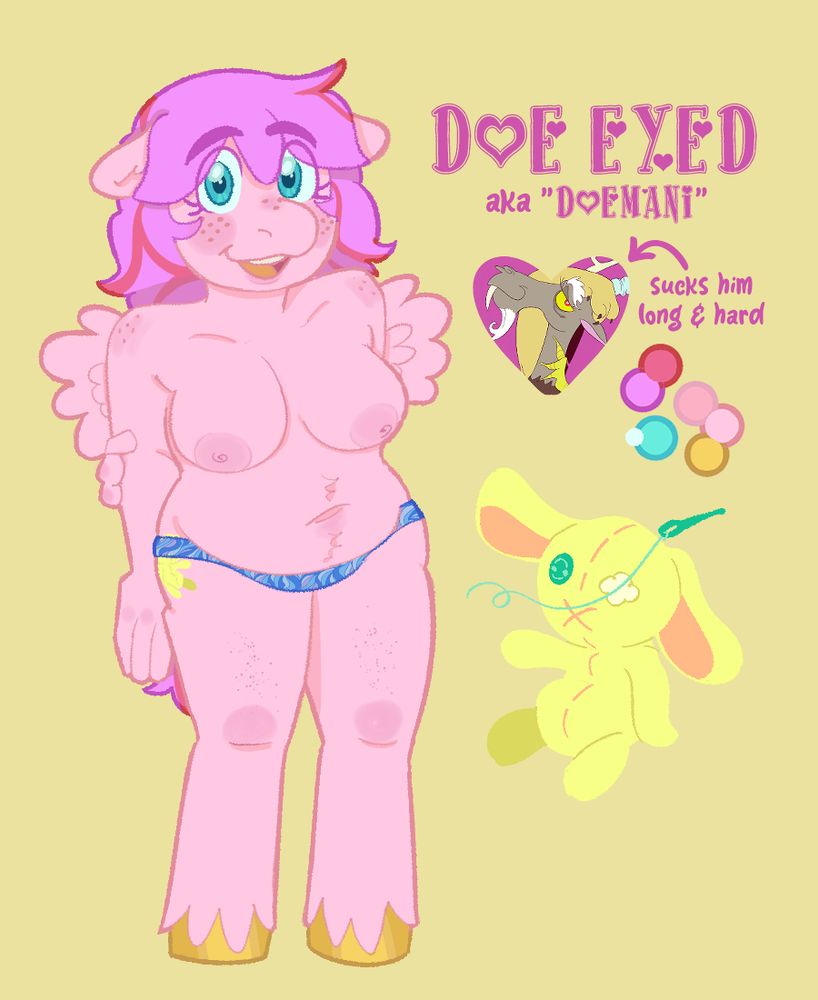 fullbody reference of doe's ponysona with color palette