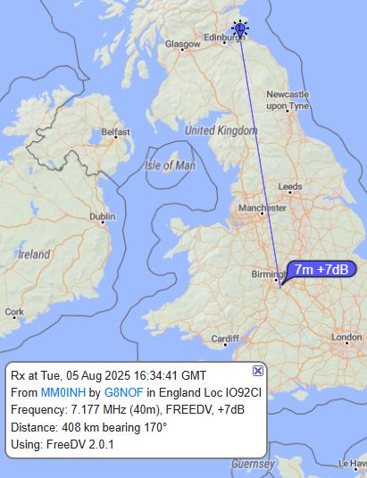 PSK map - i seem to be being heard on 40m using FreeDV by G8NOF