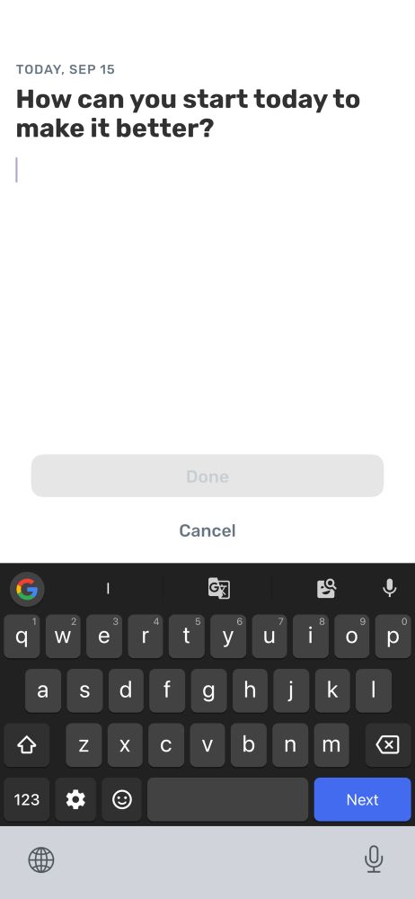 Screenshot of today's reflection question from Finch App which reads, "How can you start today to make it better?"