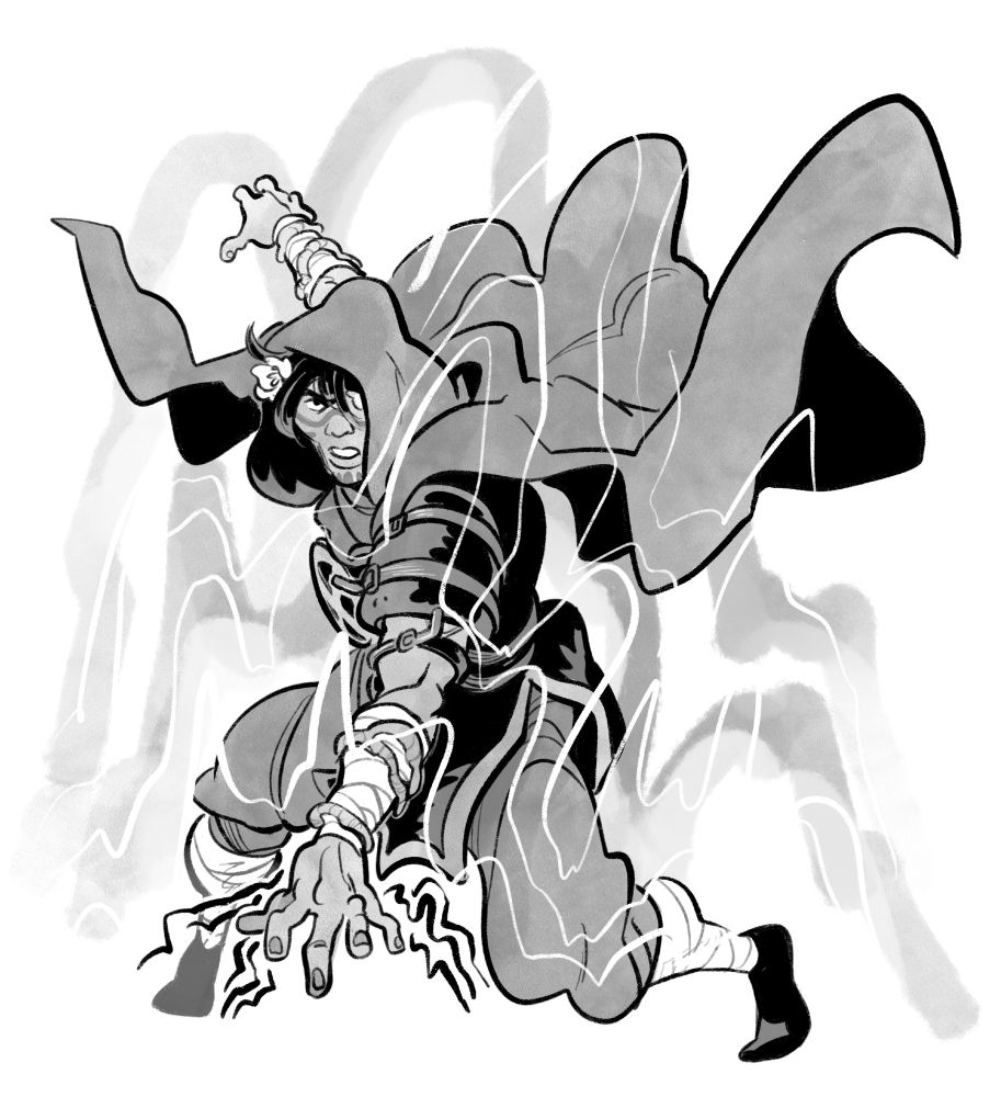 Black and white drawing of Rictor from Excalibur