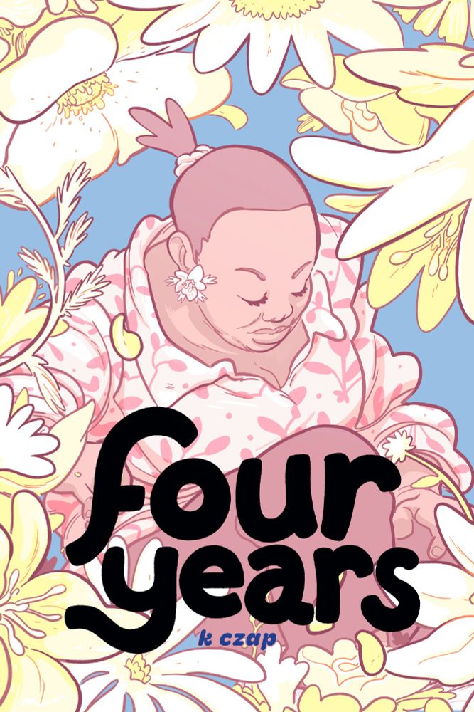 Cover to Four Years, Betty Yaris sitting, surrounded by yellow flowers