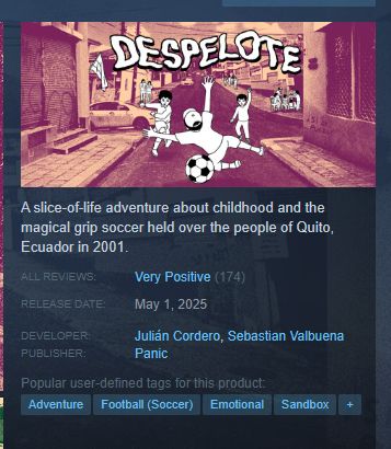 screenshot of despelote's steam page noting 174 reviews, with a Very Positive rating