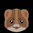 A brown ferret shaped like the top half of an eye. He has beady eyes, a blushy face and a cheeky smile.