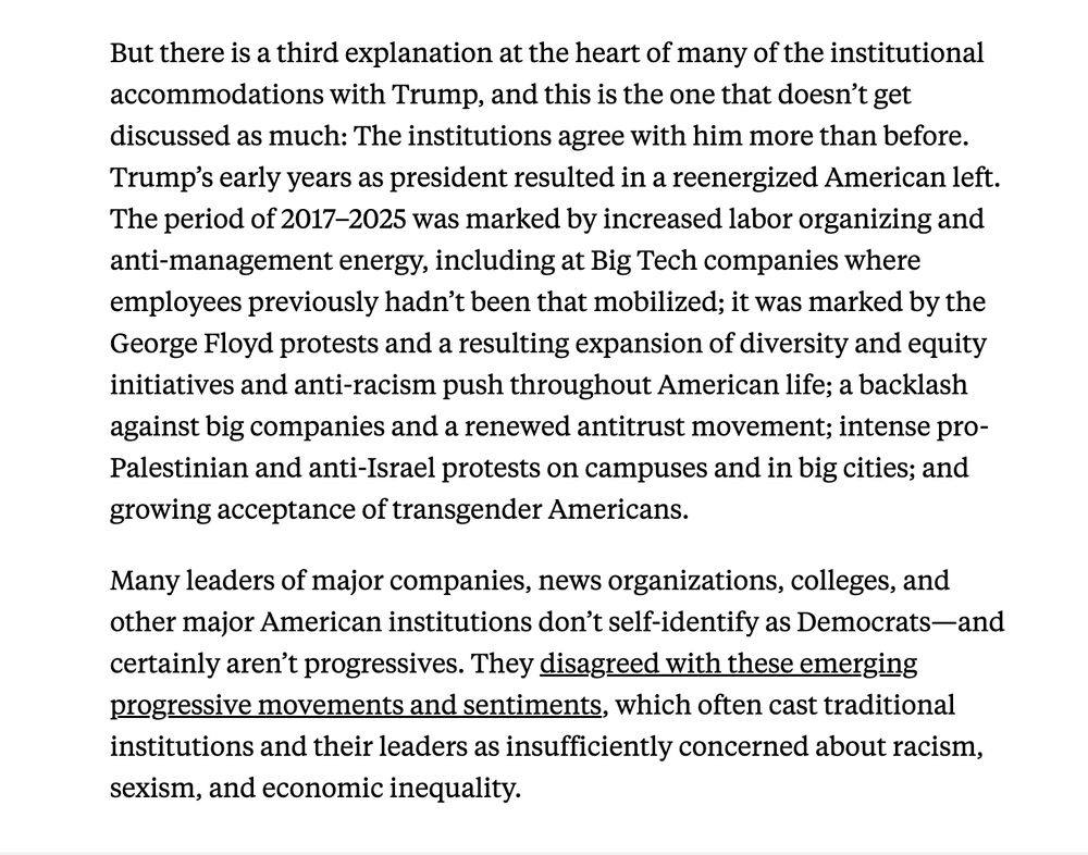 Many institutions are complying with Trump not out of fear because they agree with him. 
