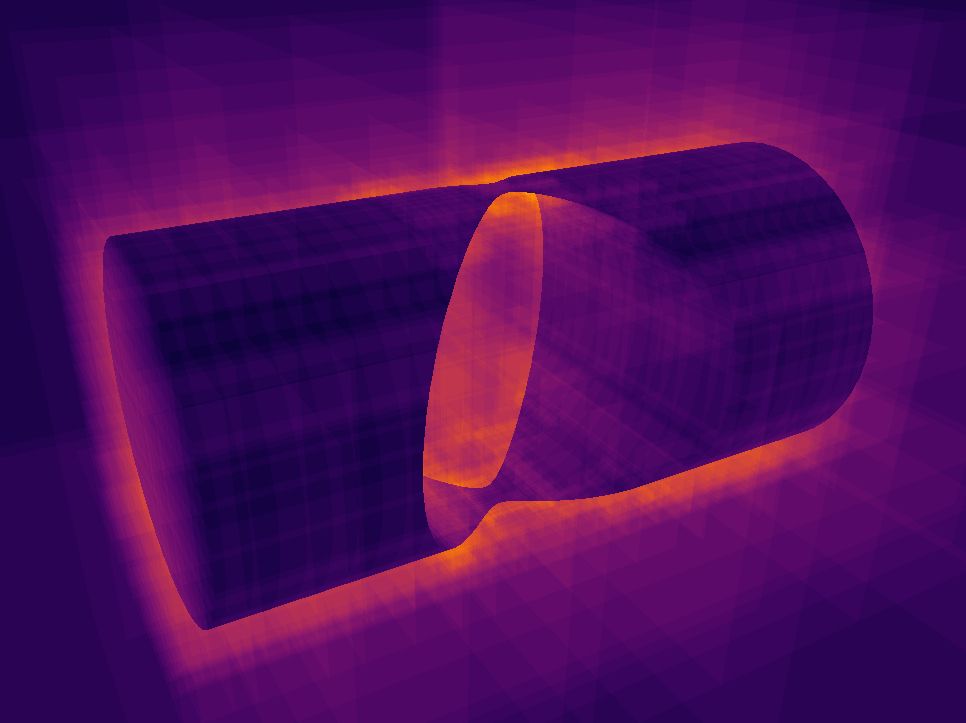 Heatmap showing the number of steps a raymarcher takes through an octree data structure.