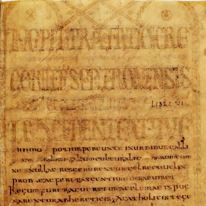 The opening page of Gregory of Tours' Histories in the seventh-century manuscript Paris BnF 17655, complaining about the "decline or rather death" of the cultivation of the liberal arts.