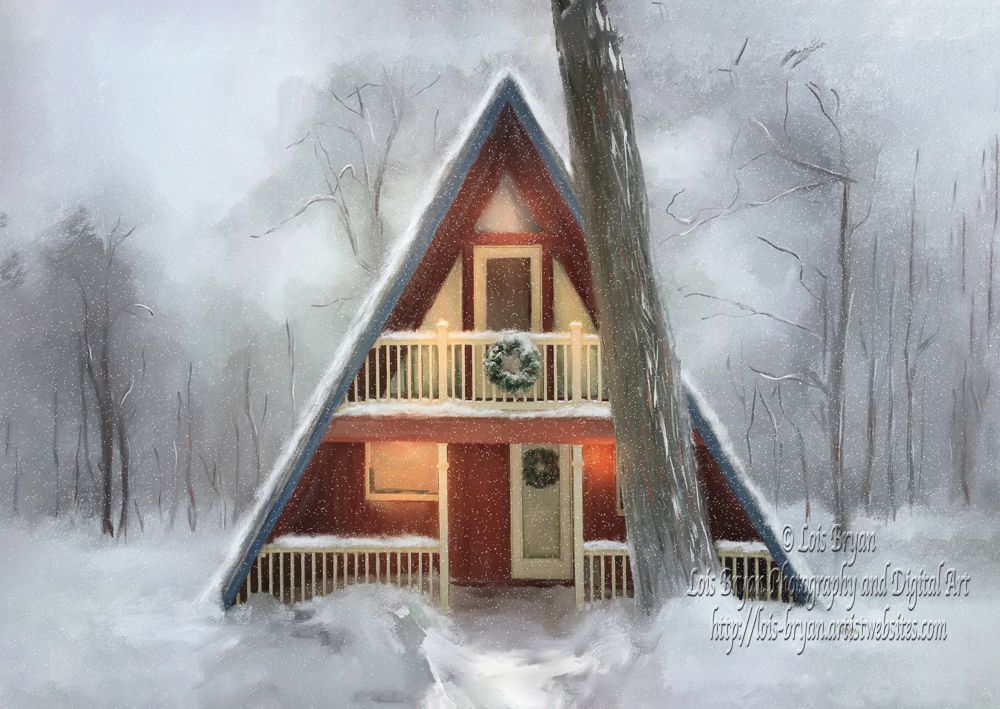 Cozy Cabin In The Snow ... 

At my website as #wallart, #coffeemugs, #throwpillows, #puzzles and more!  https://lois-bryan.pixels.com/featured/cozy-cabin-in-the-snow-lois-bryan.html

Also at #FineArtAmerica:  https://fineartamerica.com/featured/cozy-cabin-in-the-snow-lois-bryan.html

A cozy A-frame cabin snuggles into the falling snow at the end of a soft winter's day in Central #Pennsylvania. Behind the #cabin and camouflaged by the muted grays and whites of the season the land slopes down and that's where the fun really happens. Skiers and snow boarders can be heard whooping and laughing fro morning well into night when the snow pack is good and the white stuff has been flying. Built in 1967 the little cabin sits square in a place of memories and happy times for many over the years ... that's the #LaurelHighland's #BlueKnobMountain.

I hand painted this image digitally in #CorelPainter 2023 using one of my own images (not from stock or public domain) as a starting point ... having fun with a great variety of brushes and techniques. It was not created using any Ai (artificial intelligence) software programs.

#art #giftideas #buyintoart #winter #snow #notai #digitalhandpainting #cozy #LoisBryan 