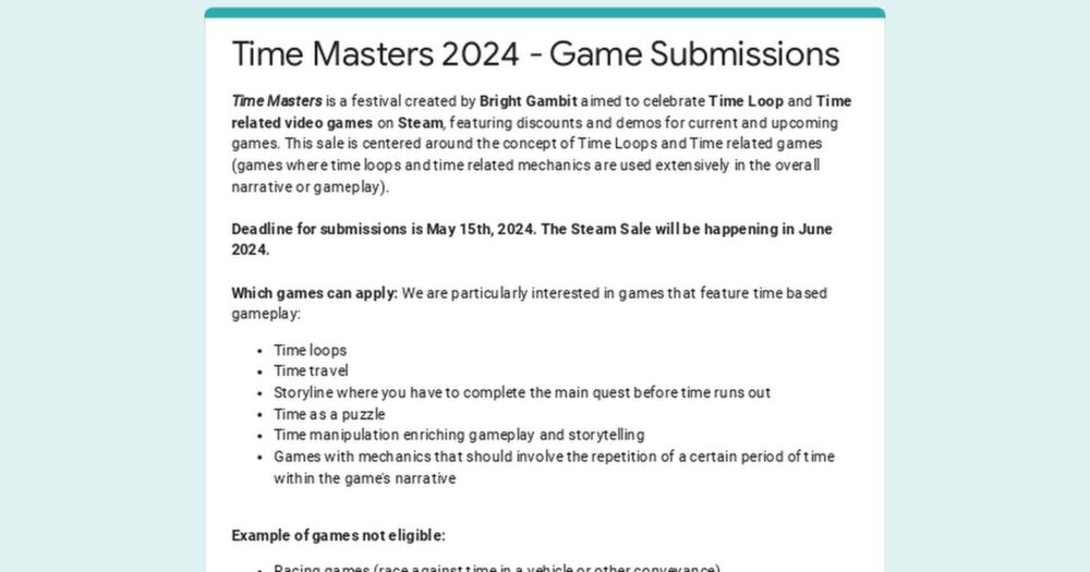 Time Masters 2024 - Game Submissions