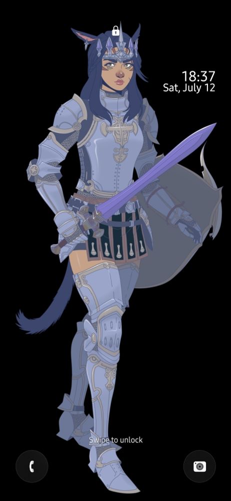 my lock screen: a drawing of my warrior of light from final fantasy 14